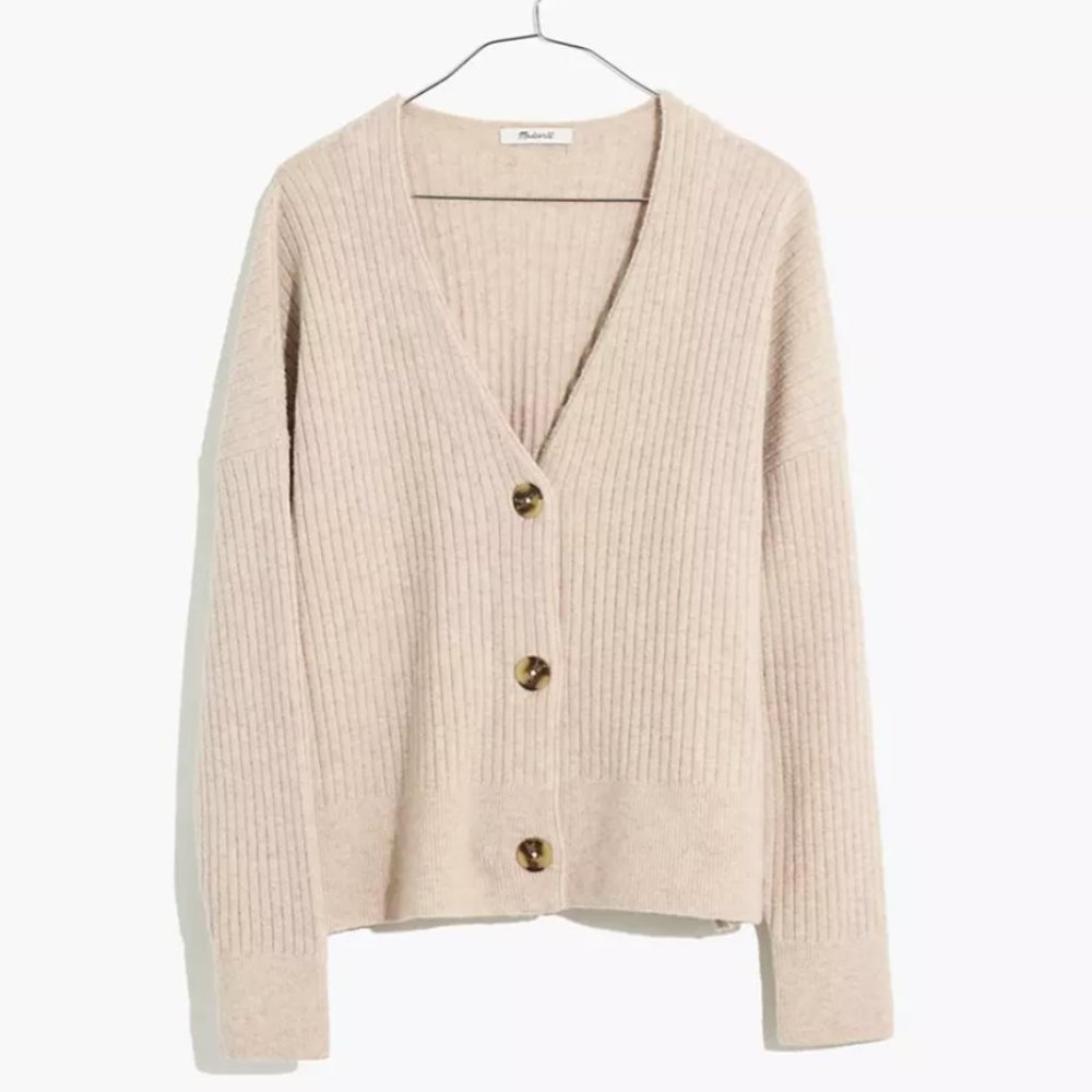 Madewell Cameron Ribbed Cardigan in Heather Linen